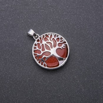 Aventurine Pendant 'Golden Sand' (synthetic) in a Tree setting, 27 mm diameter