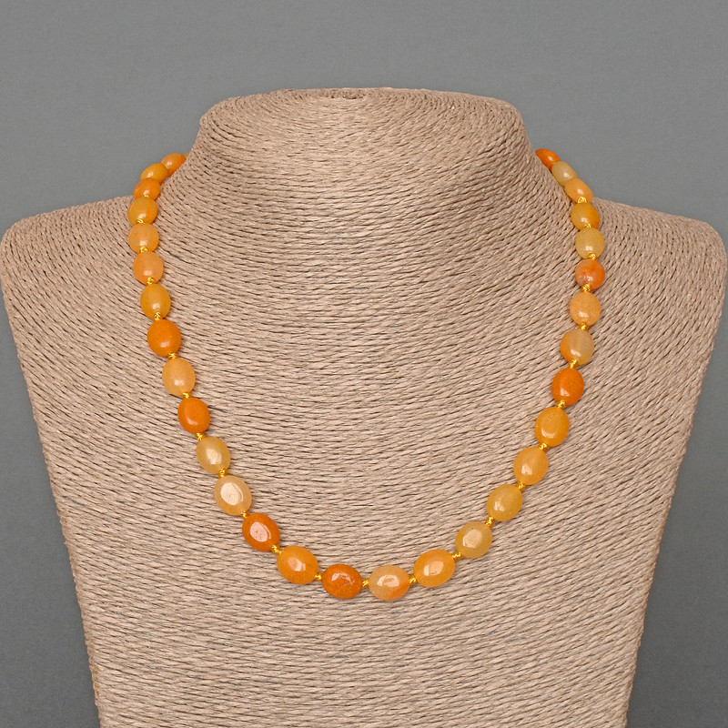 Yellow Agate Necklace, natural stone, oval, diameter 8×10 mm+-, length 48 cm+